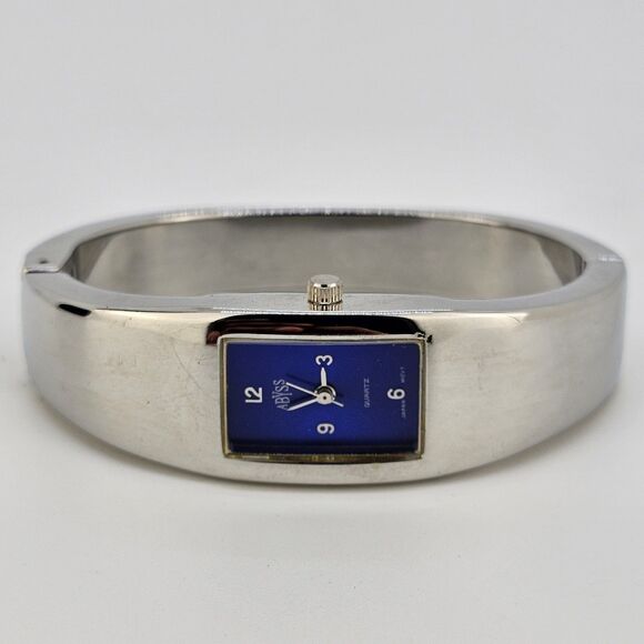 Women's Cuff Bangle Watch 18MM Blue Dial Gray Bracelet Band 5.5" New Battery - Picture 1 of 10